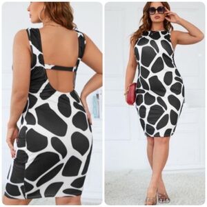 SHEIN Curve Giraffe Print Black White Sleeveless Dress 3X Bodycon Form Fitting